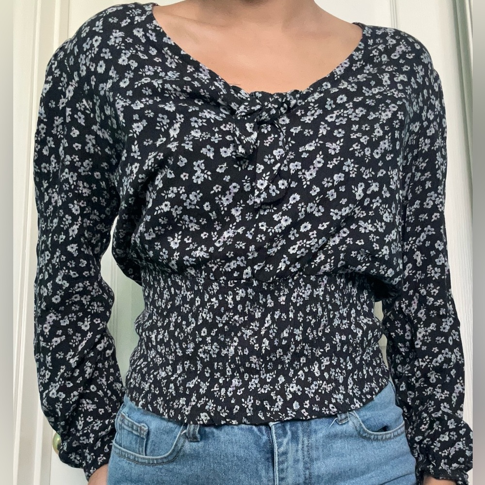 Maurices Navy Blue Smocked Fitted Blouse